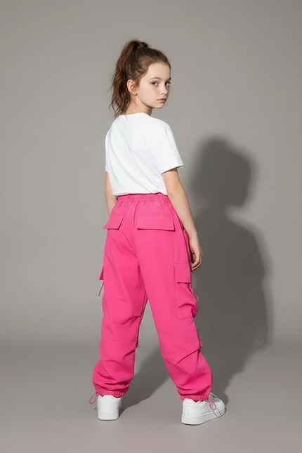 Pantalon Parachute Rose Cargo Ample Enfant Fille - Polyester - vue 2