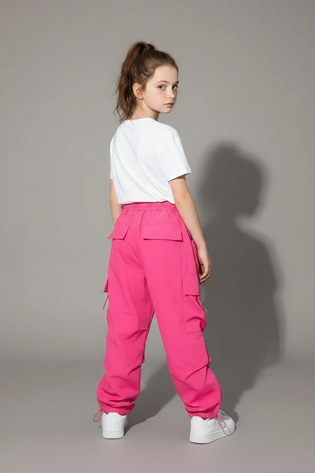 Pantalon Parachute Rose Cargo Ample Enfant Fille - Polyester - vue 2