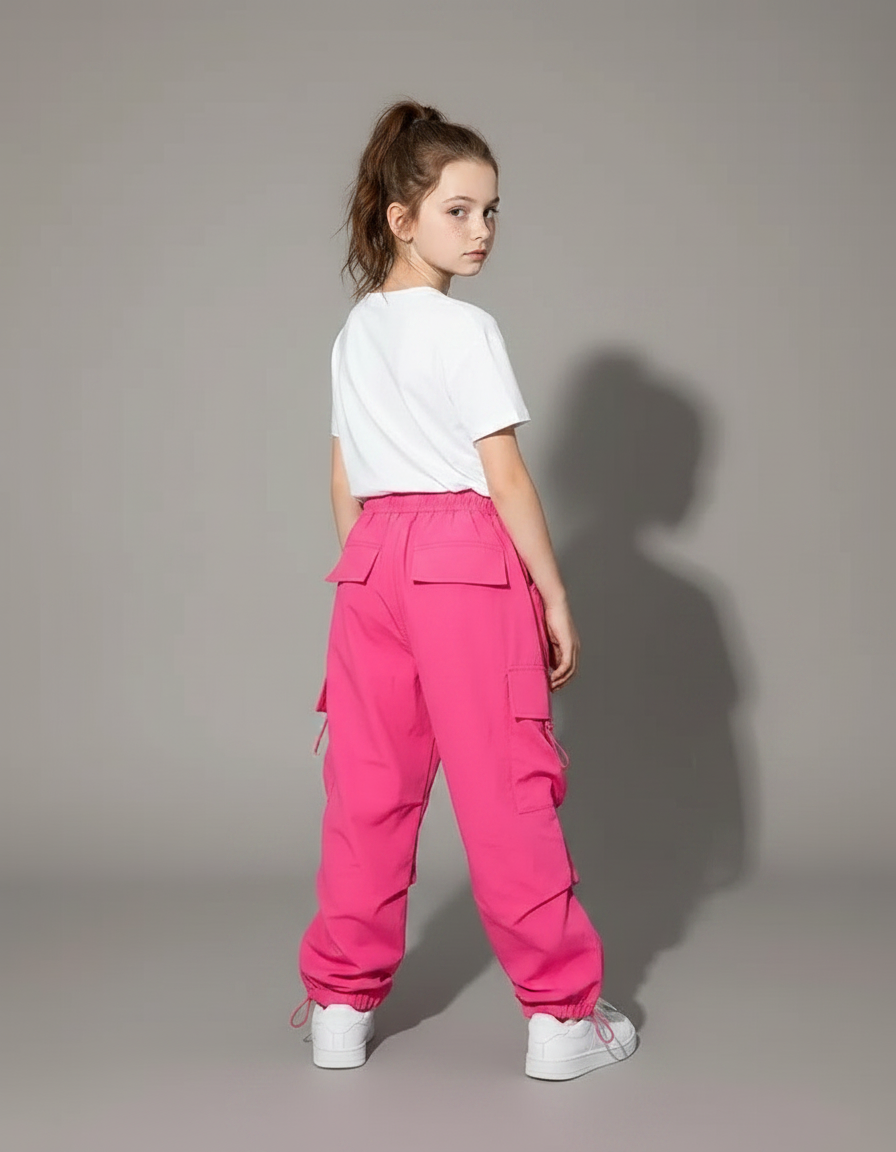Pantalon Parachute Rose Cargo Ample Enfant Fille - Polyester - vue 2