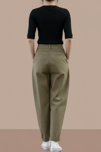 Pantalon Parachute Kaki Ample Décontracté Femme - Gabardine - vue 2