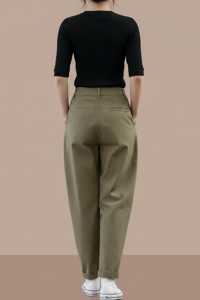Pantalon Parachute Kaki Ample Décontracté Femme - Gabardine - vue 2