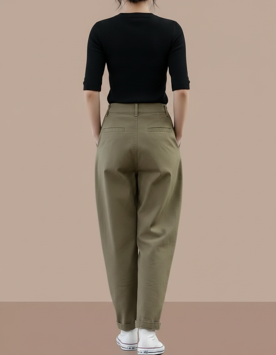 Pantalon Parachute Kaki Ample Décontracté Femme - Gabardine - vue 2