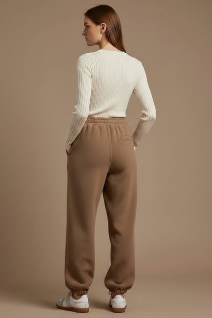 Pantalon Parachute Marron Ample Molletonné Doux Femme - vue 2