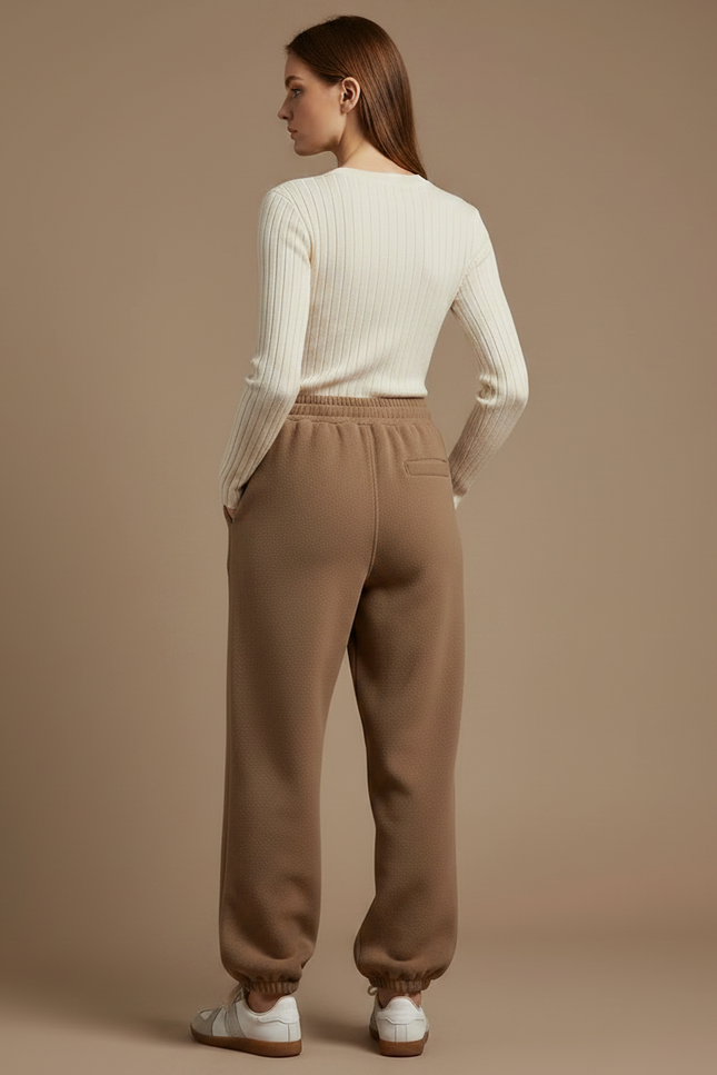 Pantalon Parachute Marron Ample Molletonné Doux Femme - vue 2