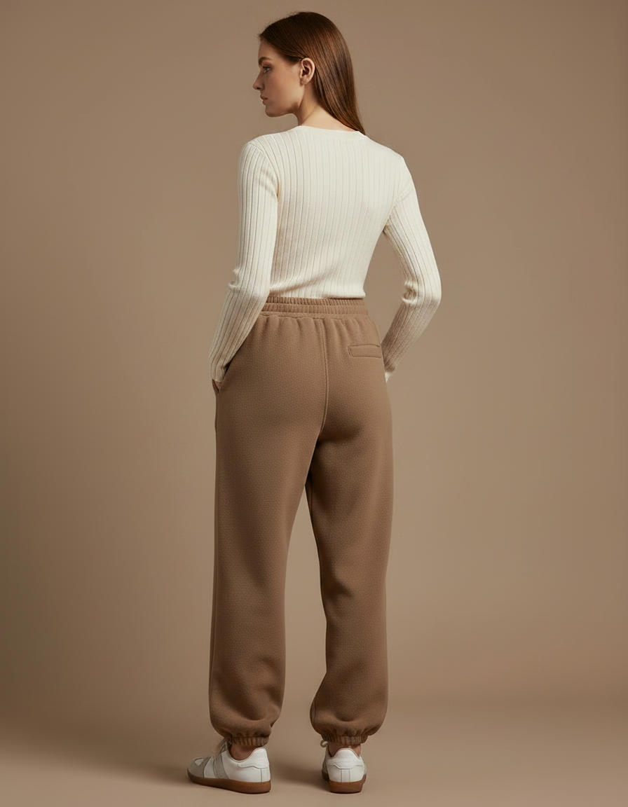 Pantalon Parachute Marron Ample Molletonné Doux Femme - vue 2