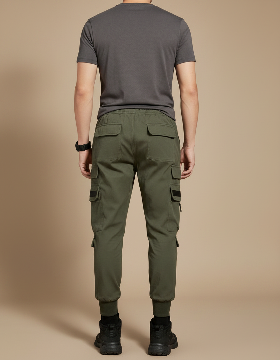 Pantalon Parachute Kaki Cargo Imprimé Jogger Homme Streetwear - Gabardine - vue 2