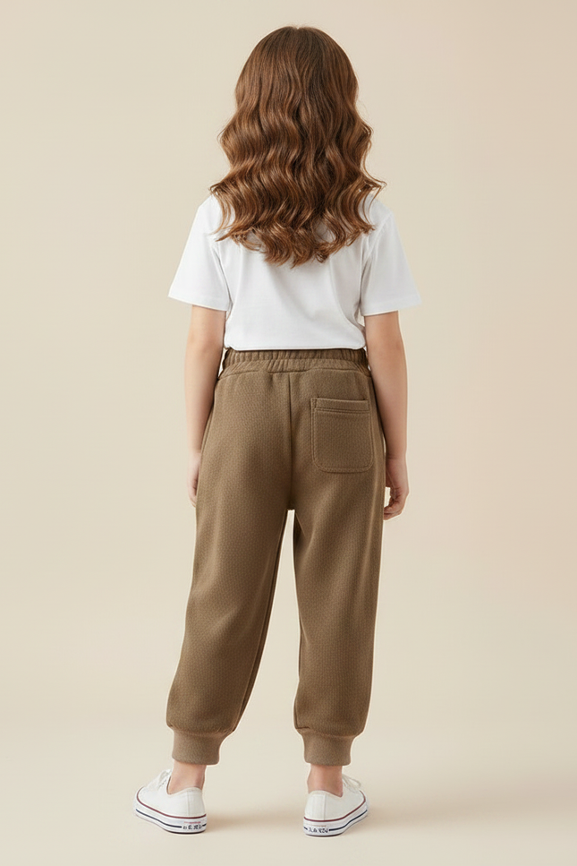 Pantalon Parachute Marron Côtelé Ample Molletonné Enfant - vue 2