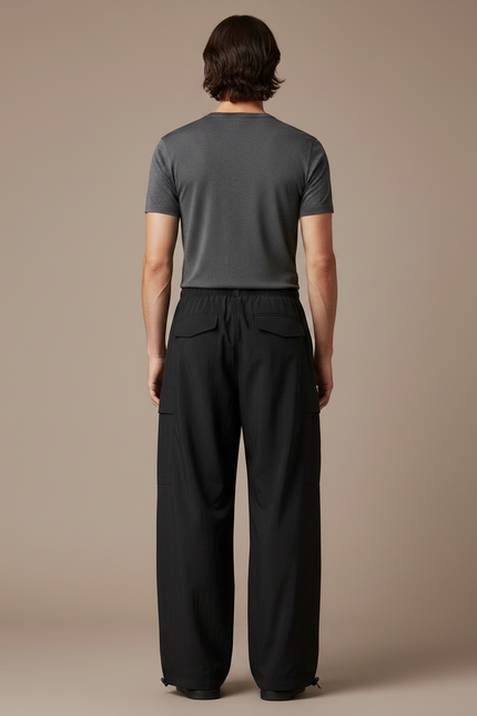 Pantalon Parachute Homme Noir Baggy - Polyester - vue 2
