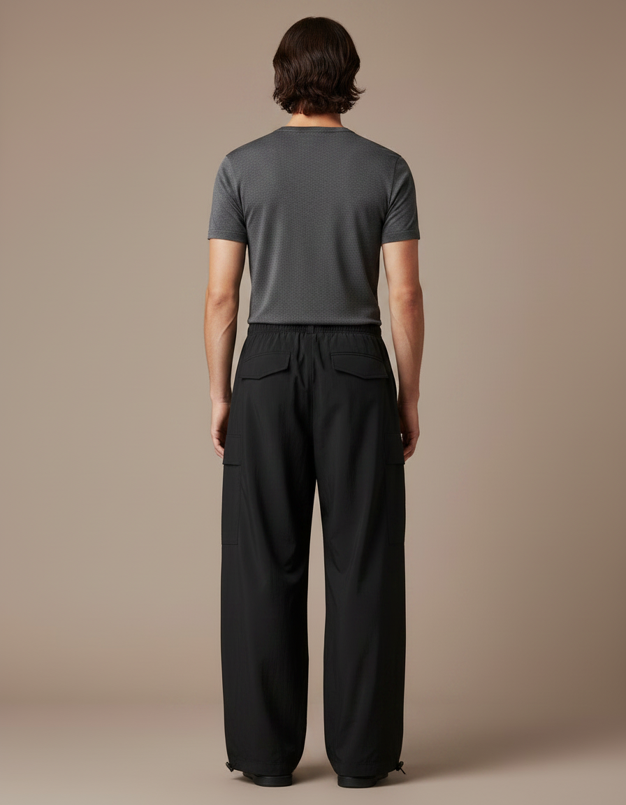 Pantalon Parachute Homme Noir Baggy - Polyester - vue 2