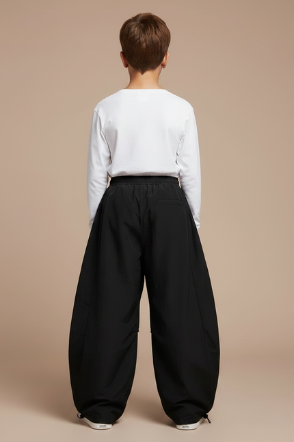 Pantalon Parachute Noir Ample Garçon Décontracté - Polyester - vue 2