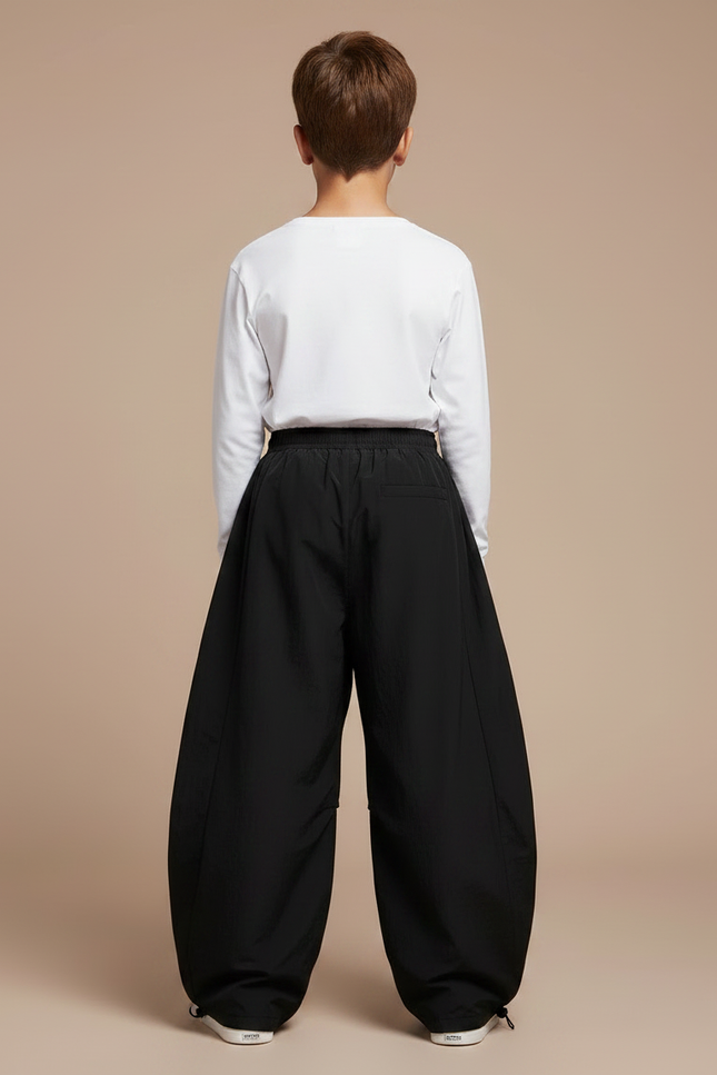 Pantalon Parachute Noir Ample Garçon Décontracté - Polyester - vue 2
