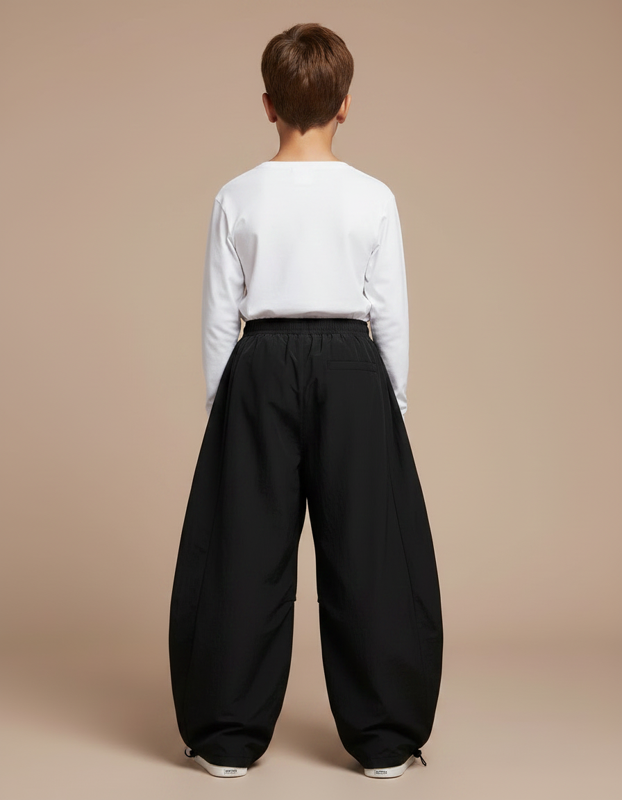 Pantalon Parachute Noir Ample Garçon Décontracté - Polyester - vue 2