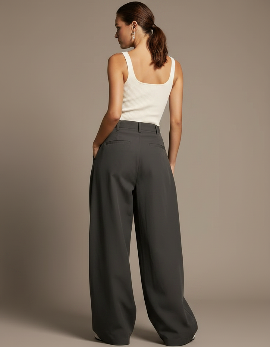 Pantalon Parachute Gris Ample Taille Haute Fluide - Polyester - vue 2