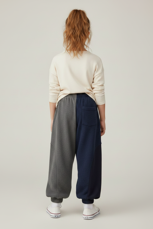 Pantalon Parachute Bicolore Ample Molletonné Imprimé Enfant - Multicolore - vue 2