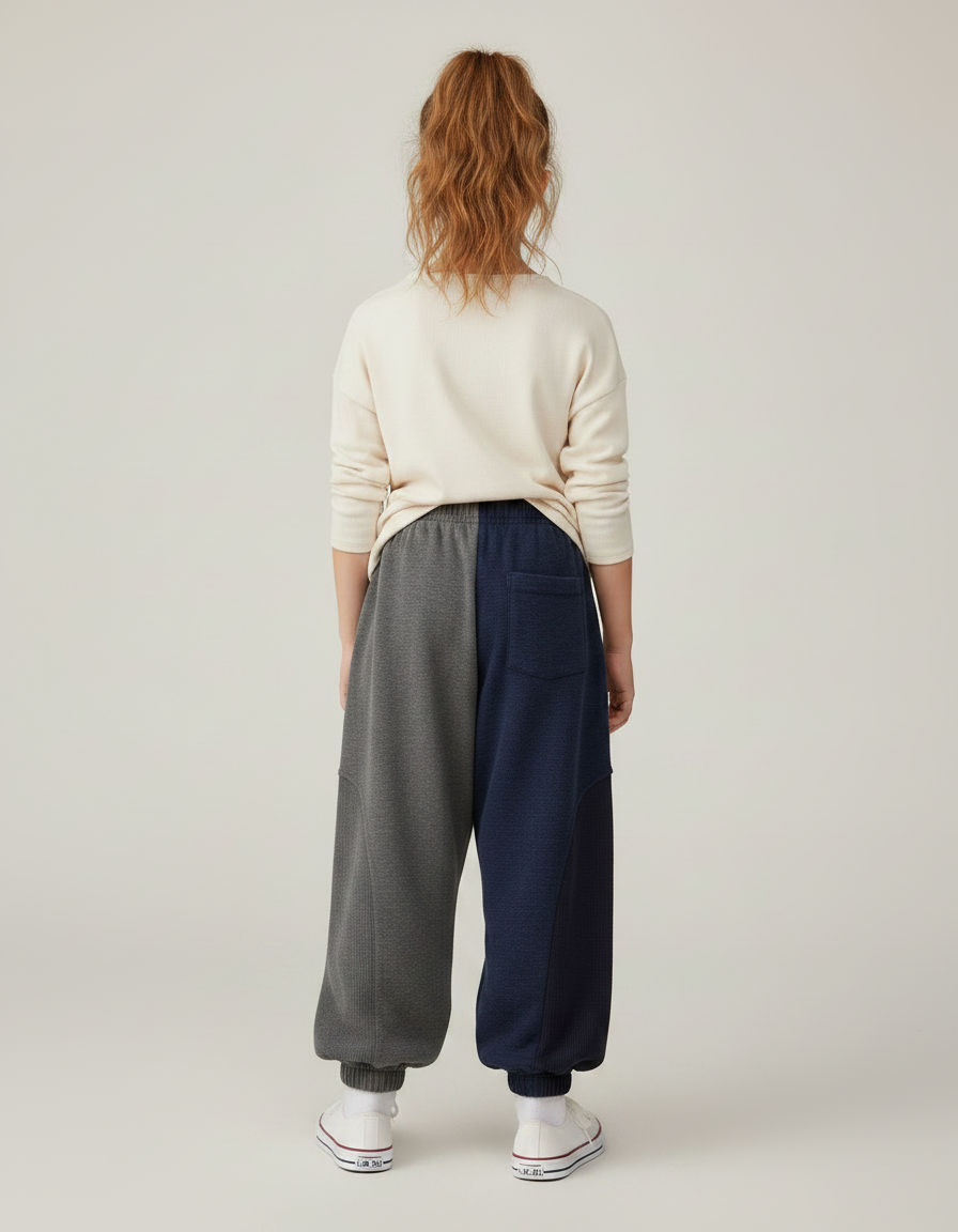 Pantalon Parachute Bicolore Ample Molletonné Imprimé Enfant - Multicolore - vue 2