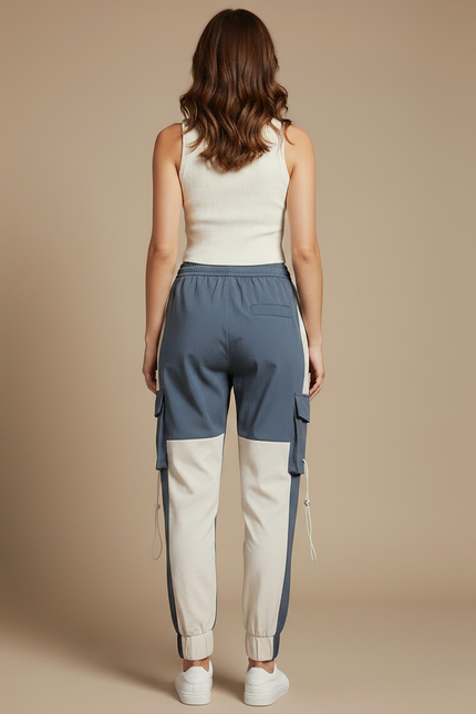 Pantalon Parachute Bicolore Cargo Ample Streetwear Sport - Multicolore Polyester - vue 2