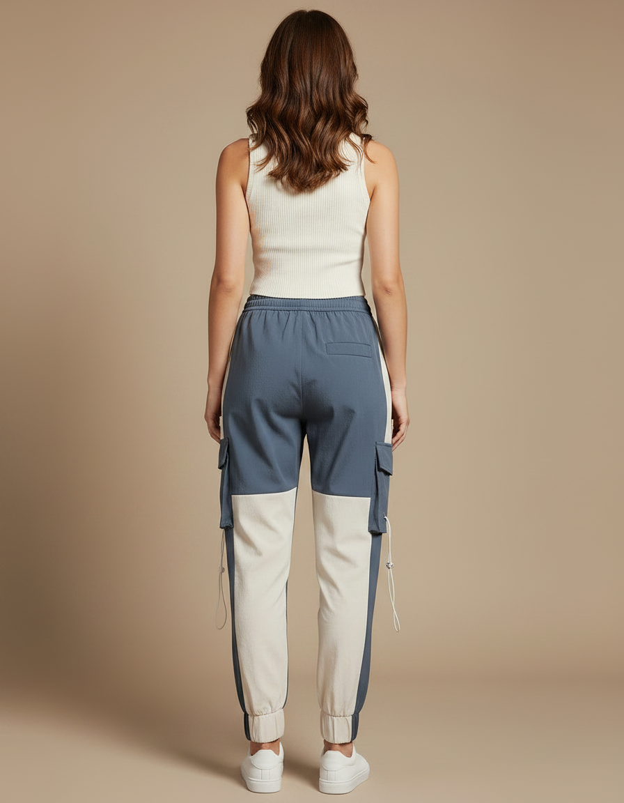 Pantalon Parachute Bicolore Cargo Ample Streetwear Sport - Multicolore Polyester - vue 2
