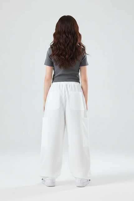 Pantalon Parachute Blanc Ample Fille Décontracté - Polyester - vue 2