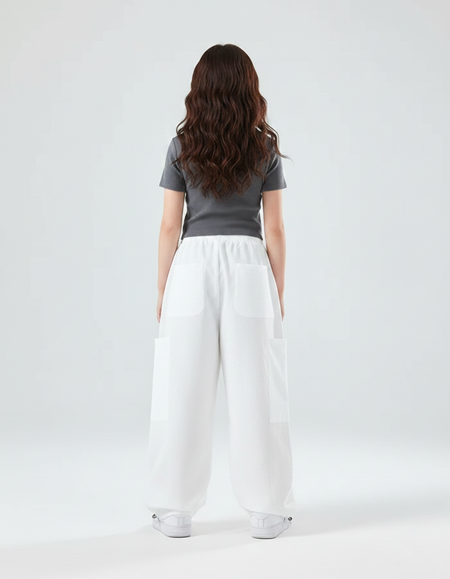 Pantalon Parachute Blanc Ample Fille Décontracté - Polyester - vue 2