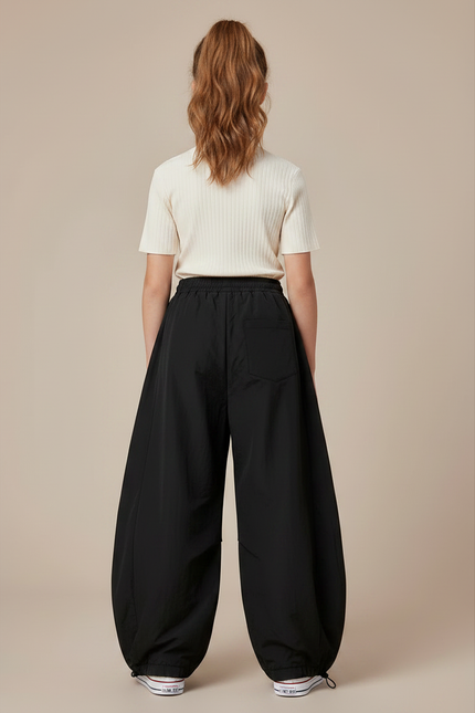 Pantalon Parachute Noir Ample Cordon Enfant - Polyester - vue 2