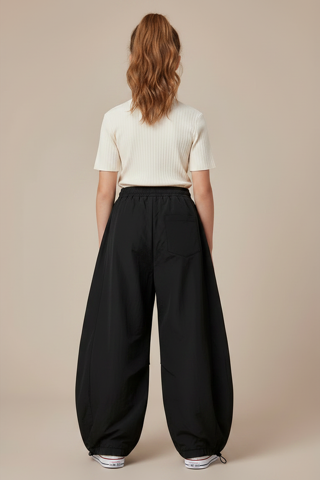 Pantalon Parachute Noir Ample Cordon Enfant - Polyester - vue 2