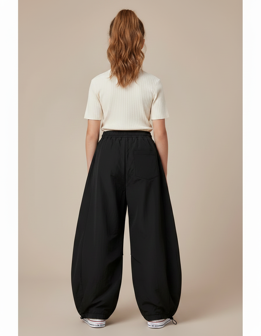 Pantalon Parachute Noir Ample Cordon Enfant - Polyester - vue 2