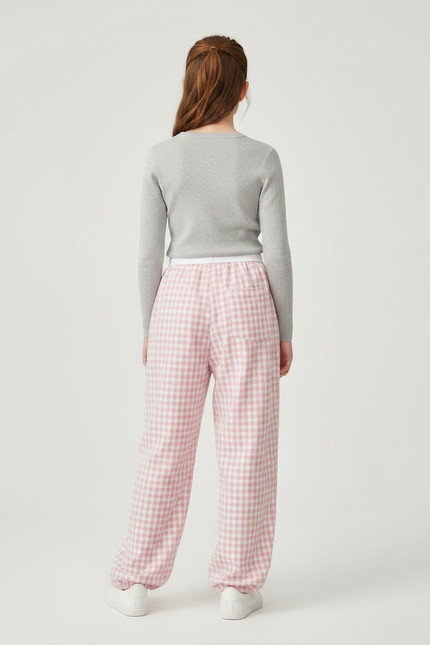 Pantalon Parachute Rose Vichy Coton Ample Enfant - vue 2