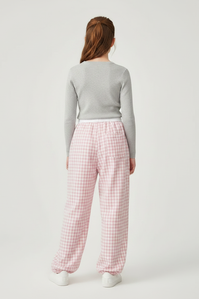 Pantalon Parachute Rose Vichy Coton Ample Enfant - vue 2