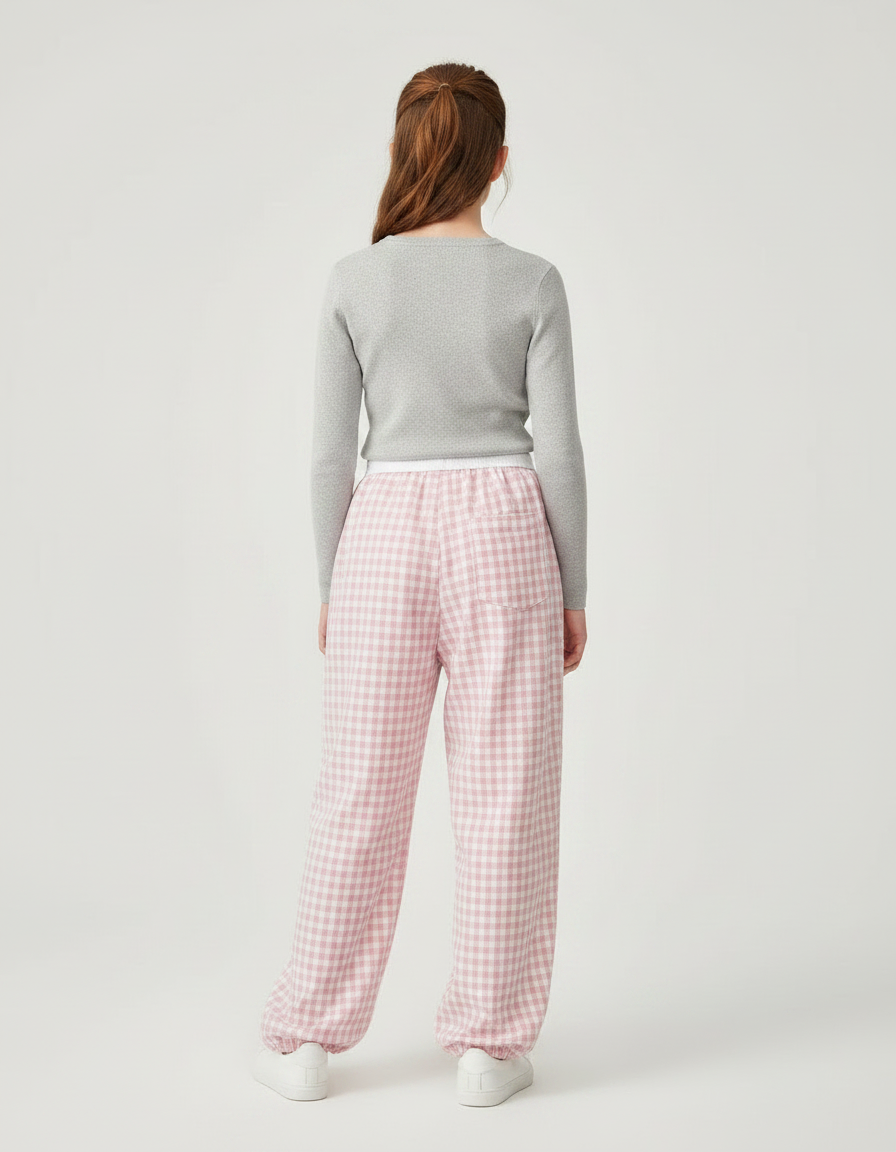 Pantalon Parachute Rose Vichy Coton Ample Enfant - vue 2