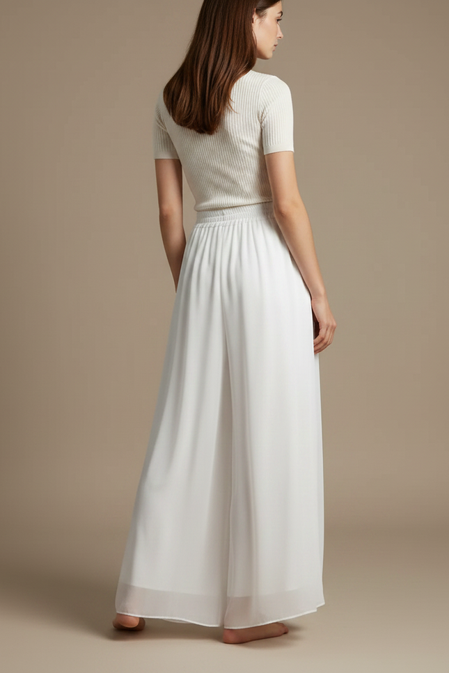 Pantalon Parachute Blanc Fluide Taille Haute Chiffon - Polyester - vue 2