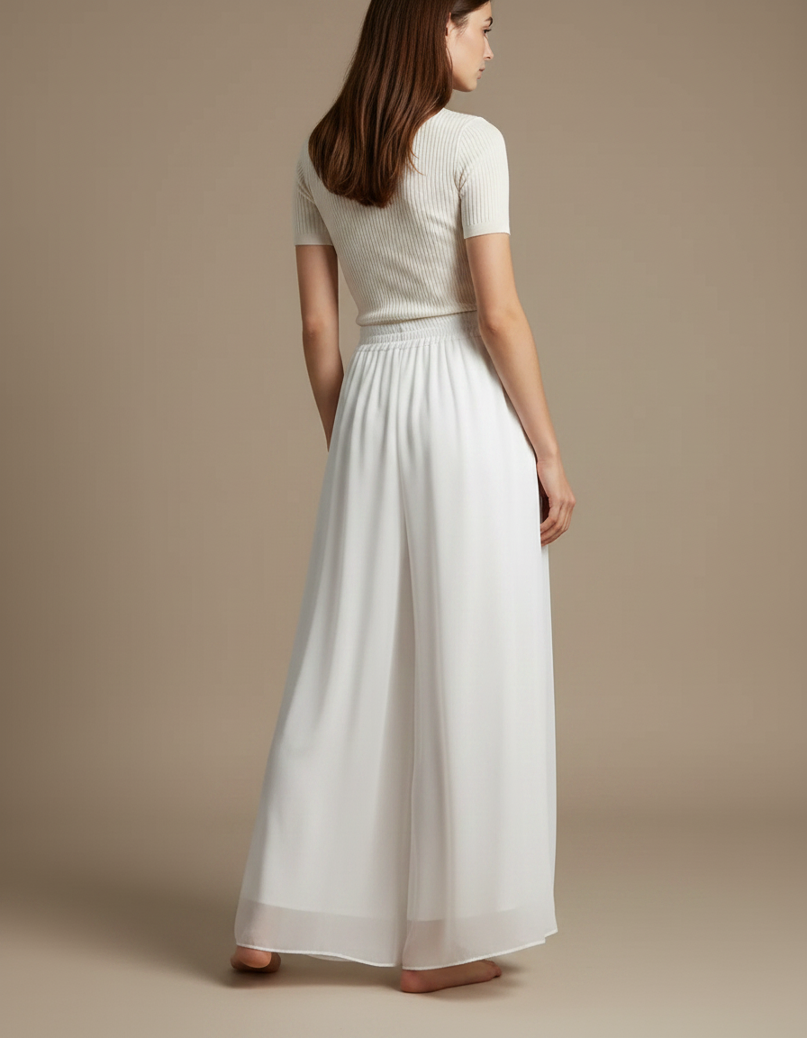 Pantalon Parachute Blanc Fluide Taille Haute Chiffon - Polyester - vue 2
