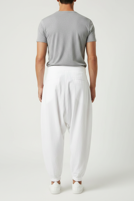 Pantalon Parachute Blanc Coton Ample Streetwear Homme - vue 2