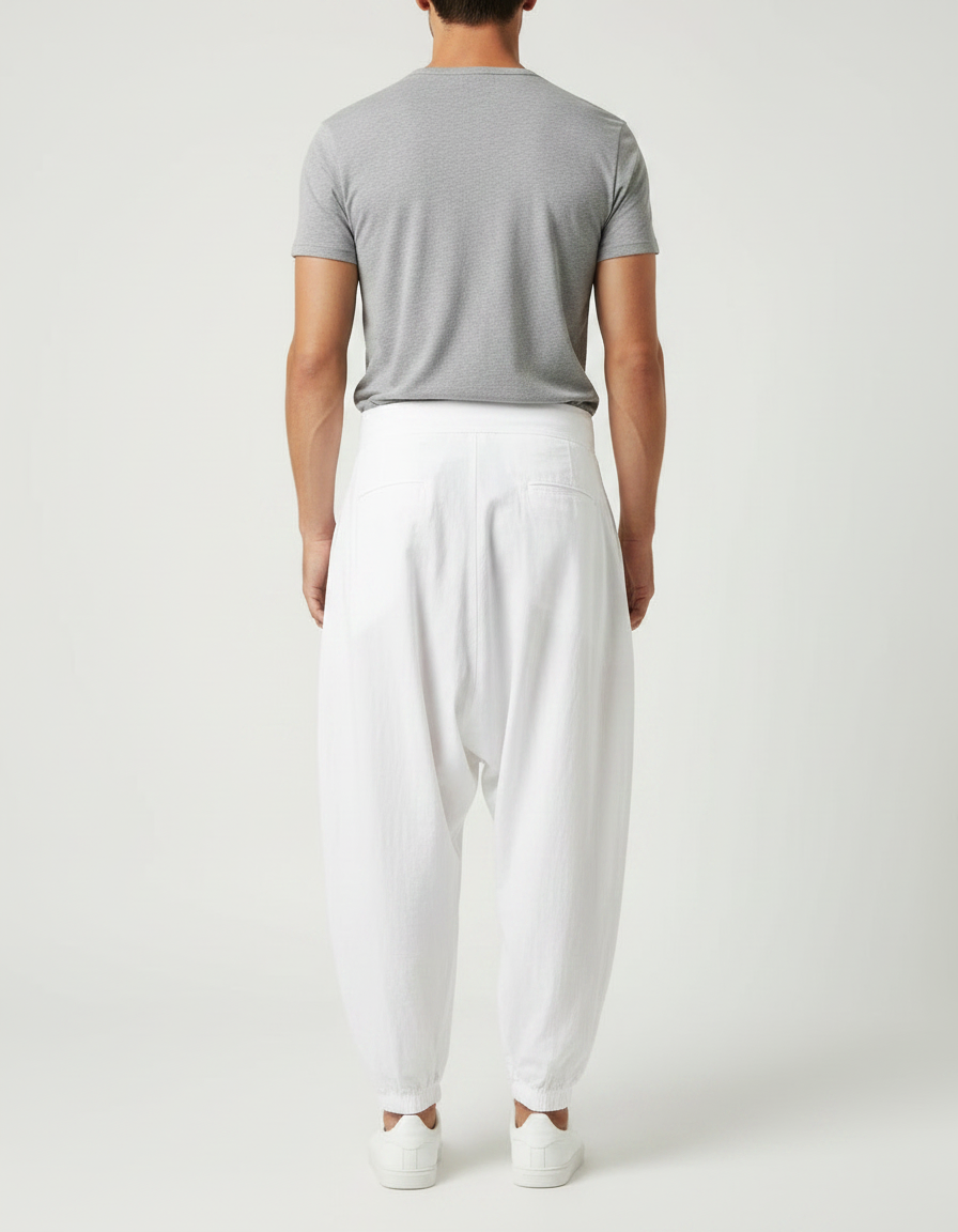 Pantalon Parachute Blanc Coton Ample Streetwear Homme - vue 2