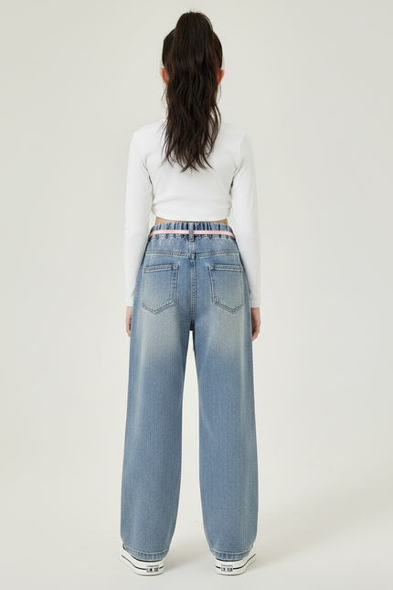 Pantalon Parachute Jean Ample Enfant Fille Décontracté - Bleu - vue 2