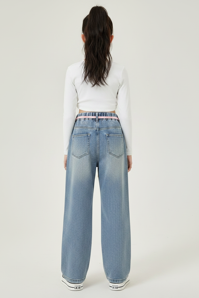 Pantalon Parachute Jean Ample Enfant Fille Décontracté - Bleu - vue 2