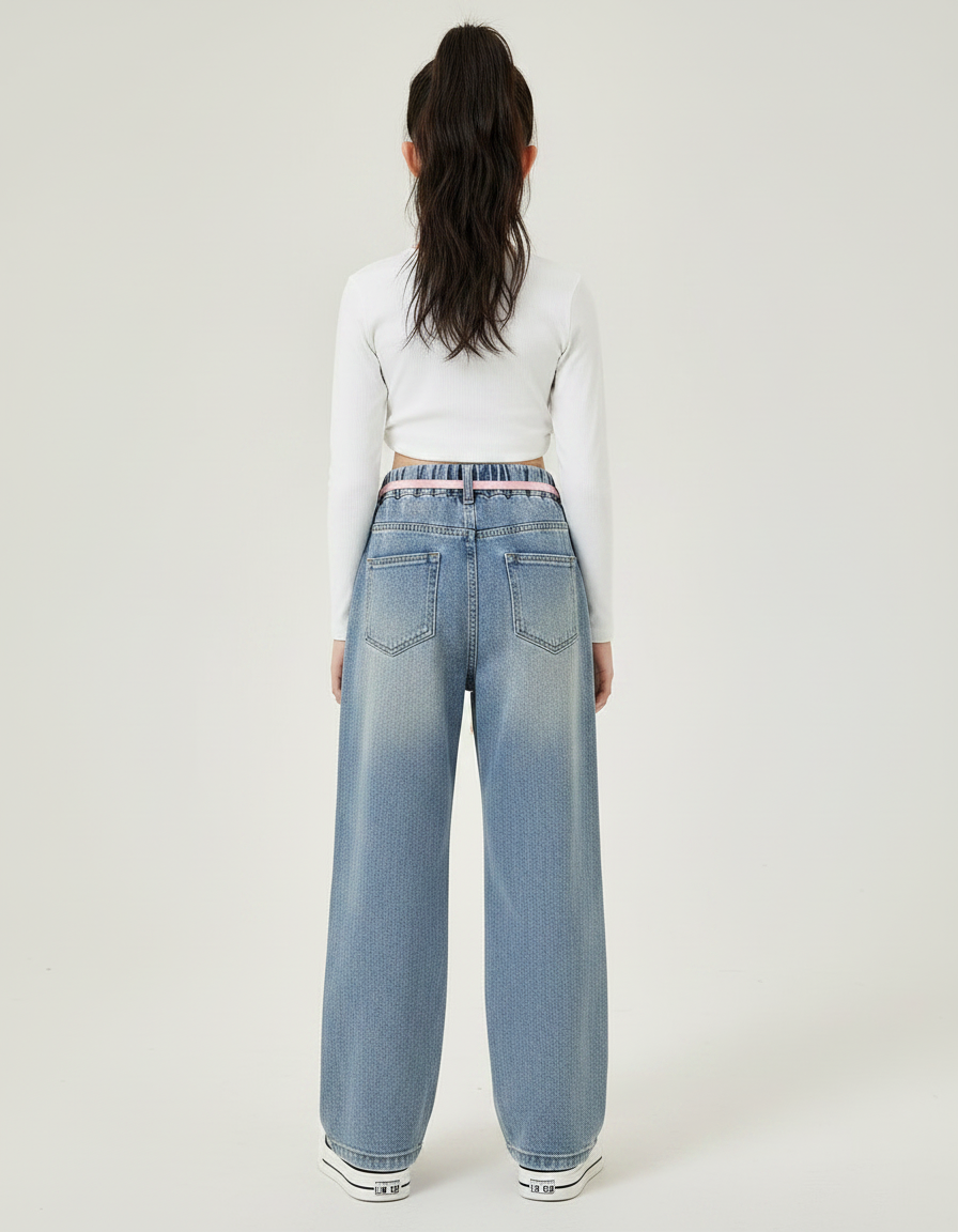 Pantalon Parachute Jean Ample Enfant Fille Décontracté - Bleu - vue 2