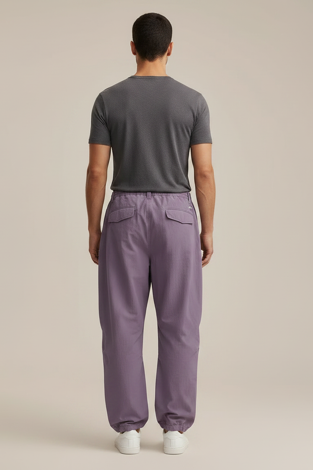 Pantalon Parachute Violet Ample Décontracté Cordon Léger - Polyester - vue 2