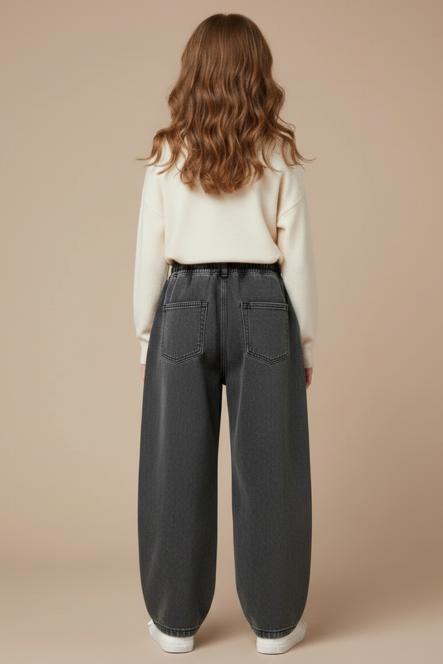 Pantalon Parachute Fille Gris Taille Elastique - Jean - vue 2