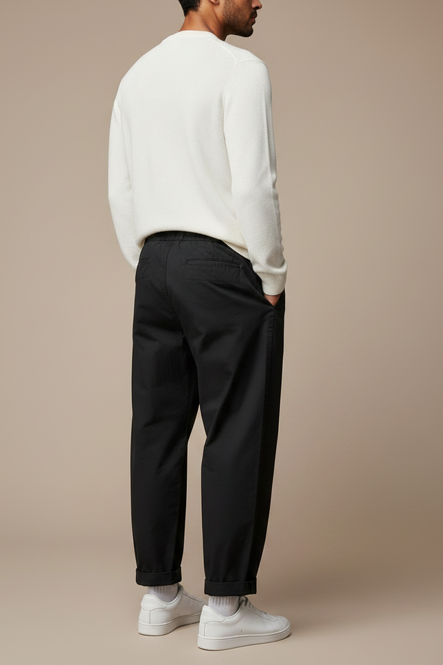Pantalon Parachute Noir Ample Coton Décontracté Cordon - vue 2
