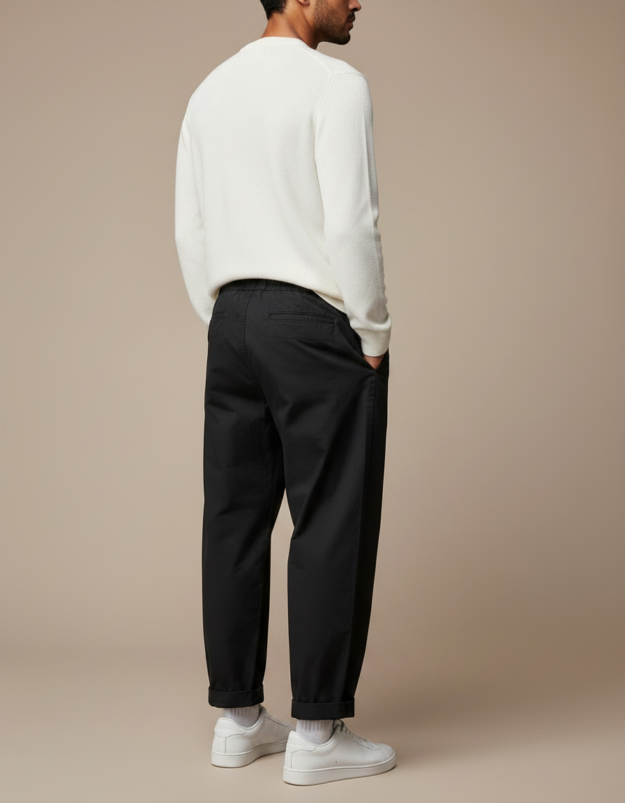 Pantalon Parachute Noir Ample Coton Décontracté Cordon - vue 2
