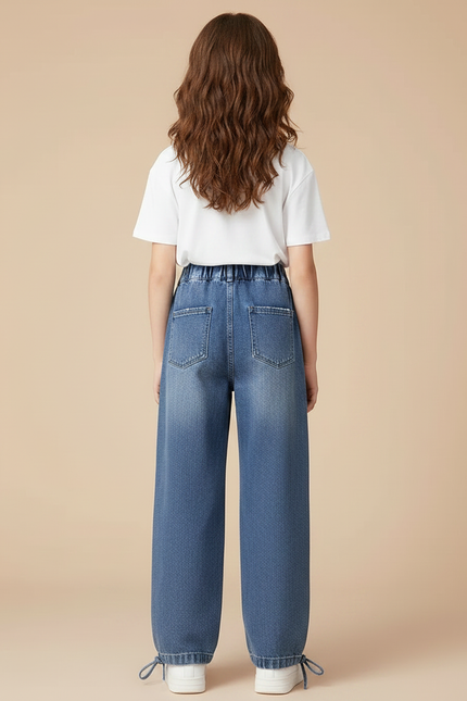 Pantalon Parachute Denim Ample Étoiles Fille Décontracté Bleu - Jean - vue 2