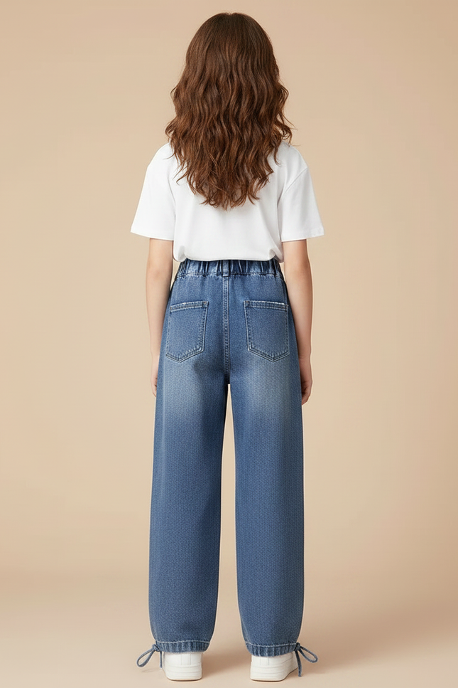 Pantalon Parachute Denim Ample Étoiles Fille Décontracté Bleu - Jean - vue 2