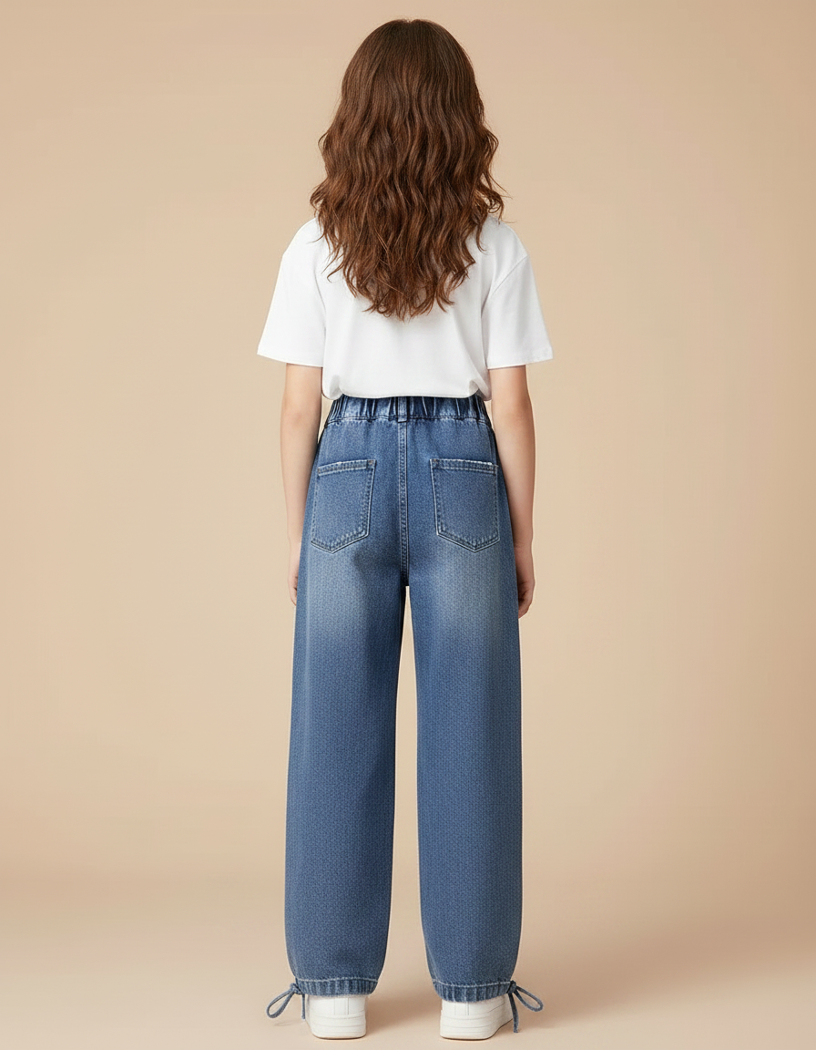 Pantalon Parachute Denim Ample Étoiles Fille Décontracté Bleu - Jean - vue 2