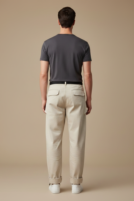 Pantalon Parachute Beige Ample Coton Cargo Homme - vue 2