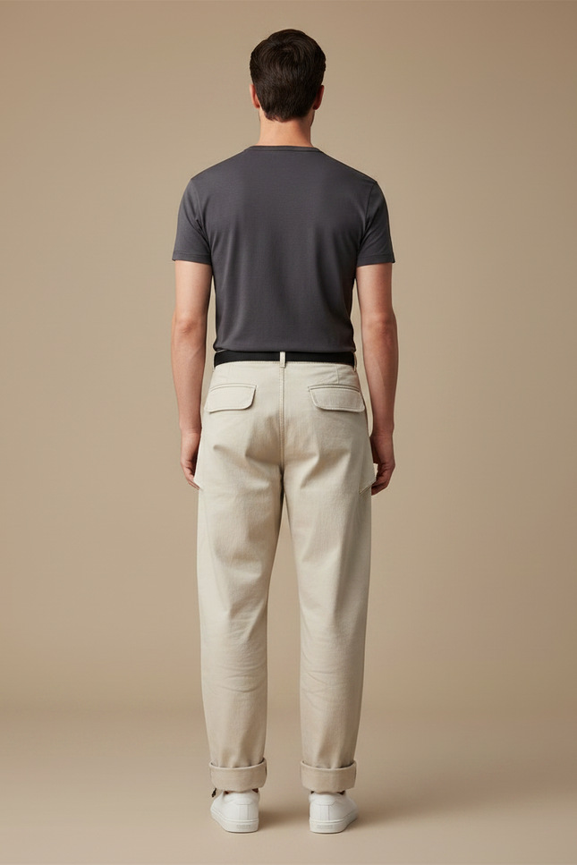 Pantalon Parachute Beige Ample Coton Cargo Homme - vue 2