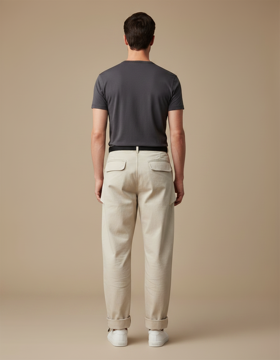 Pantalon Parachute Beige Ample Coton Cargo Homme - vue 2