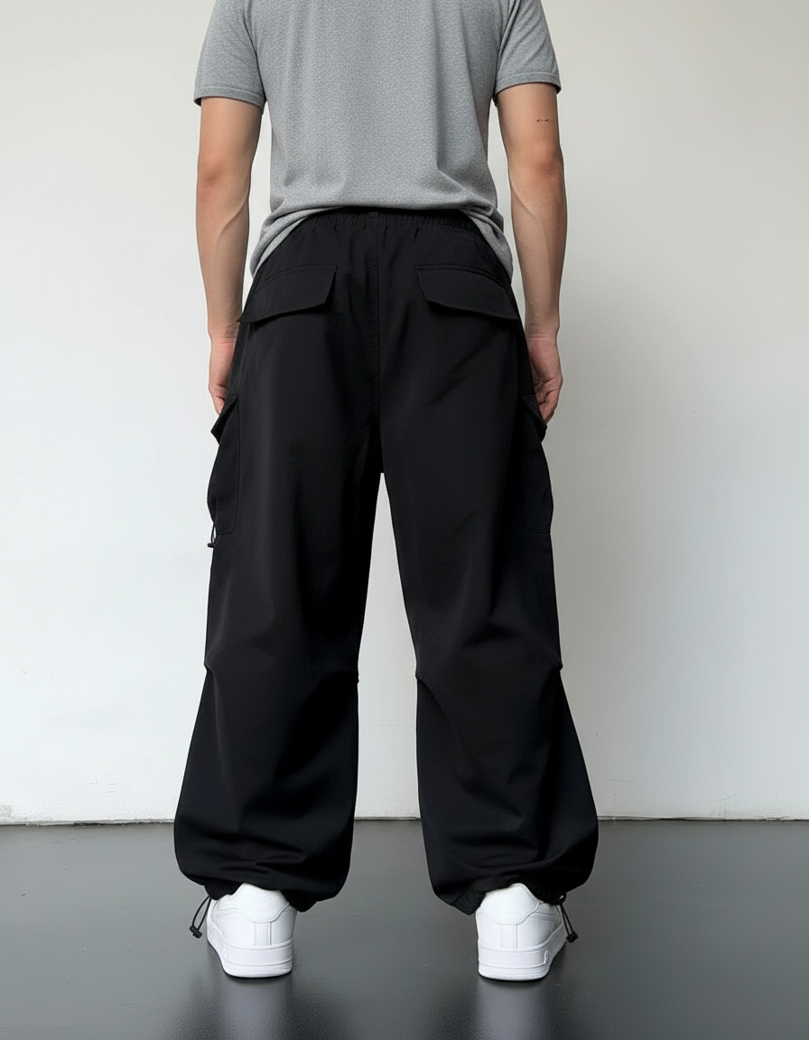 Pantalon Parachute Noir Homme - Polyester - vue 2