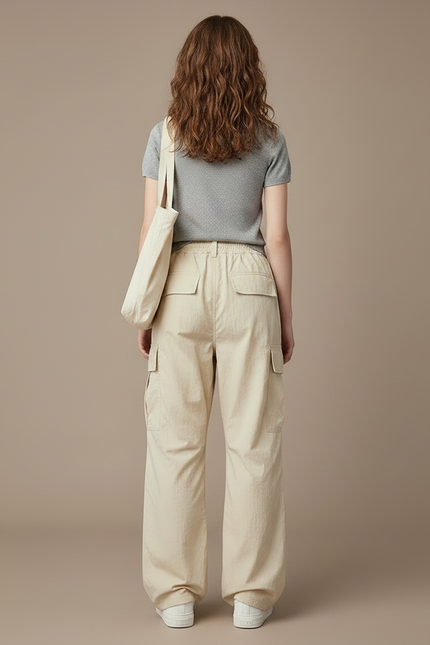 Pantalon Parachute Beige Ample Cargo Décontracté Fille - Polyester - vue 2