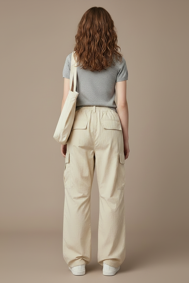 Pantalon Parachute Beige Ample Cargo Décontracté Fille - Polyester - vue 2
