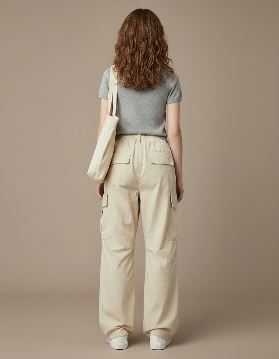 Pantalon Parachute Beige Ample Cargo Décontracté Fille - Polyester - vue 2